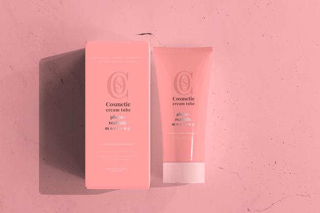 Free Cosmetic Cream Tube With Box Mockup Psd