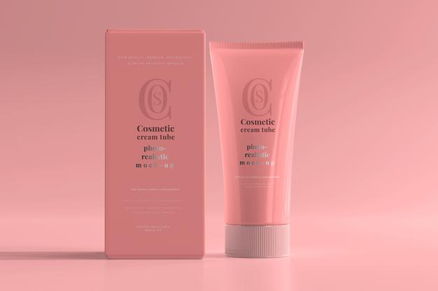 Free Cosmetic Cream Tube With Box Mockup Psd