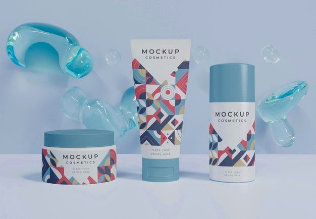 Free Cosmetics Mockup And Bubbles Psd