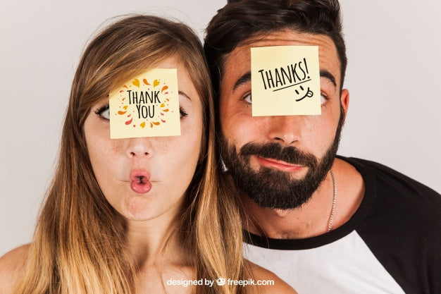 Free Couple With Post Its Pasted To Face Psd
