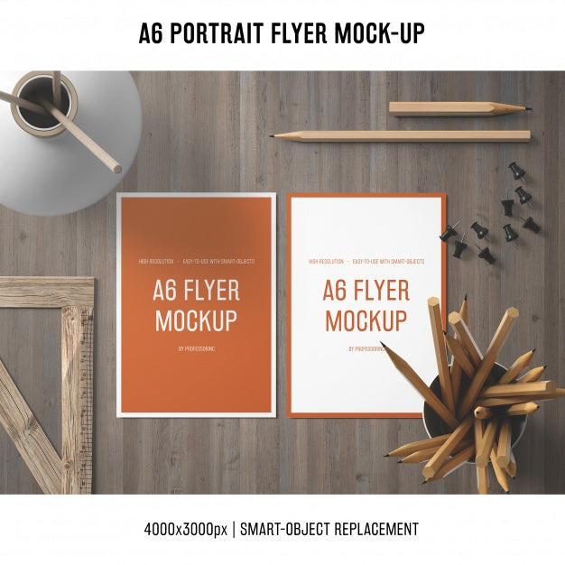 Free Creative A6 Portrait Flyer Mock-Up Psd