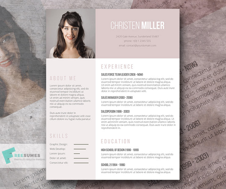 Free Creative Ladies Photo CV Resume Template in Minimal Style in Microsoft Word (DOC) Format