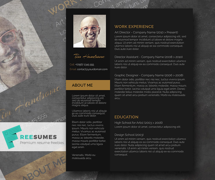 Free Creative Black Photo CV Resume Template in Minimal Style in Microsoft Word (DOC) Format
