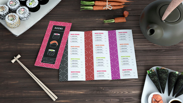 Free Creative Sushi Bar Menu Mockup Psd