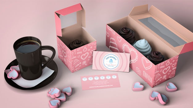 Free Cupcake Packaging And Branding Mockup Psd