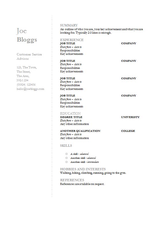 Free Neatly Divided Microsoft Word (DOCX) CV Resume Template