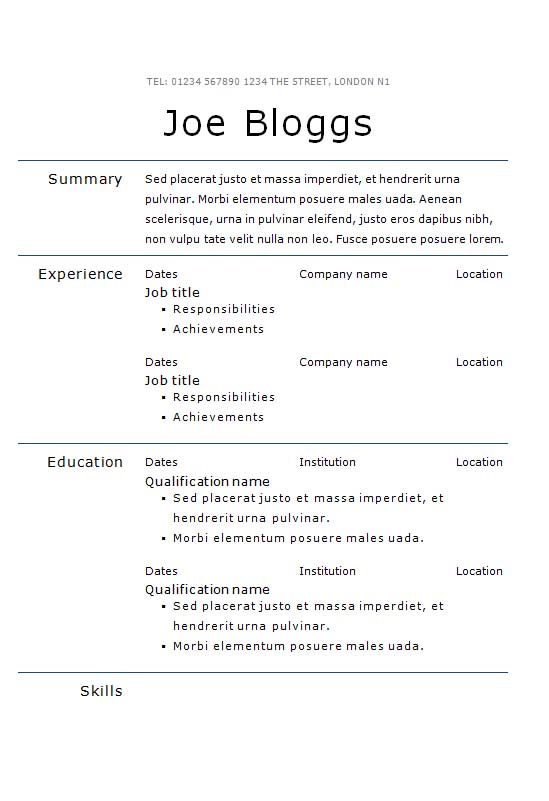 Free Verdana Text Only CV Resume Template in Microsoft Word (DOCX) Format
