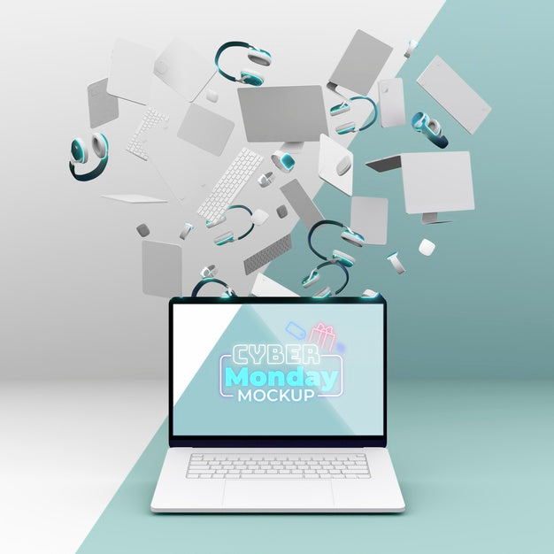 Free Cyber Monday Laptop Sale Mock-Up With Assortment Of Devices Psd
