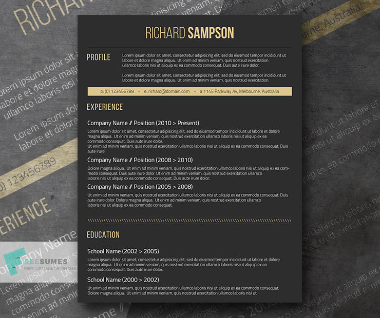 Free Creative Dark Black CV Resume Template in Minimal Style in Microsoft Word (DOC) Format
