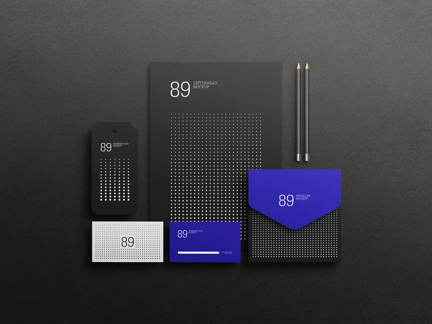 Free Dark Stationary Set Mockup Psd