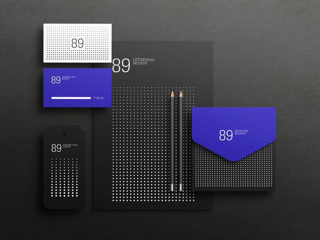 Free Dark Stationary Set Mockup Psd