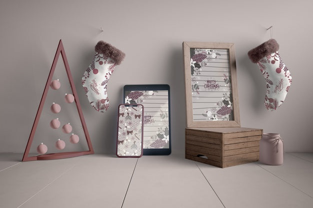 Free Decorations And Modern Devices For Christmas Psd
