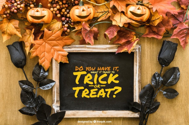Free Decorative Halloween Slate Mockup With Black Roses Psd