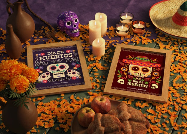 Free Dia De Muertos Diversity Mock-Ups With Petals Psd