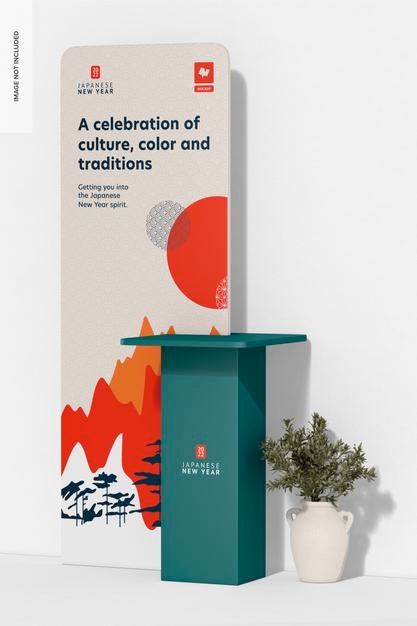 Free Display Stand With Table With Plant Mockup Psd