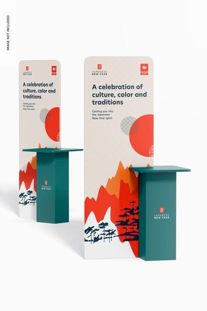 Free Display Stands With Table Mockup Psd