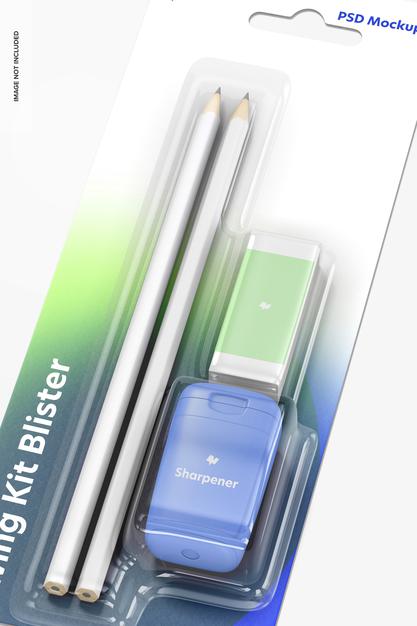Free Drawing Kit Blister Mockup, Close Up Psd