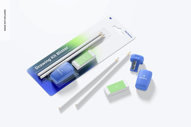 Free Drawing Kit Blister Mockup Psd