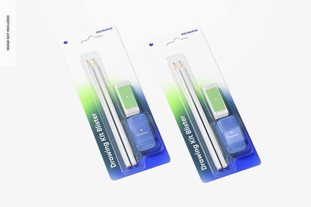 Free Drawing Kit Blisters Mockup Psd