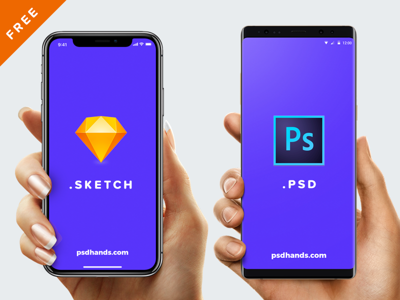 Free Hand with iPhone X or 8 or Android or Mockup PSD or SKETCH