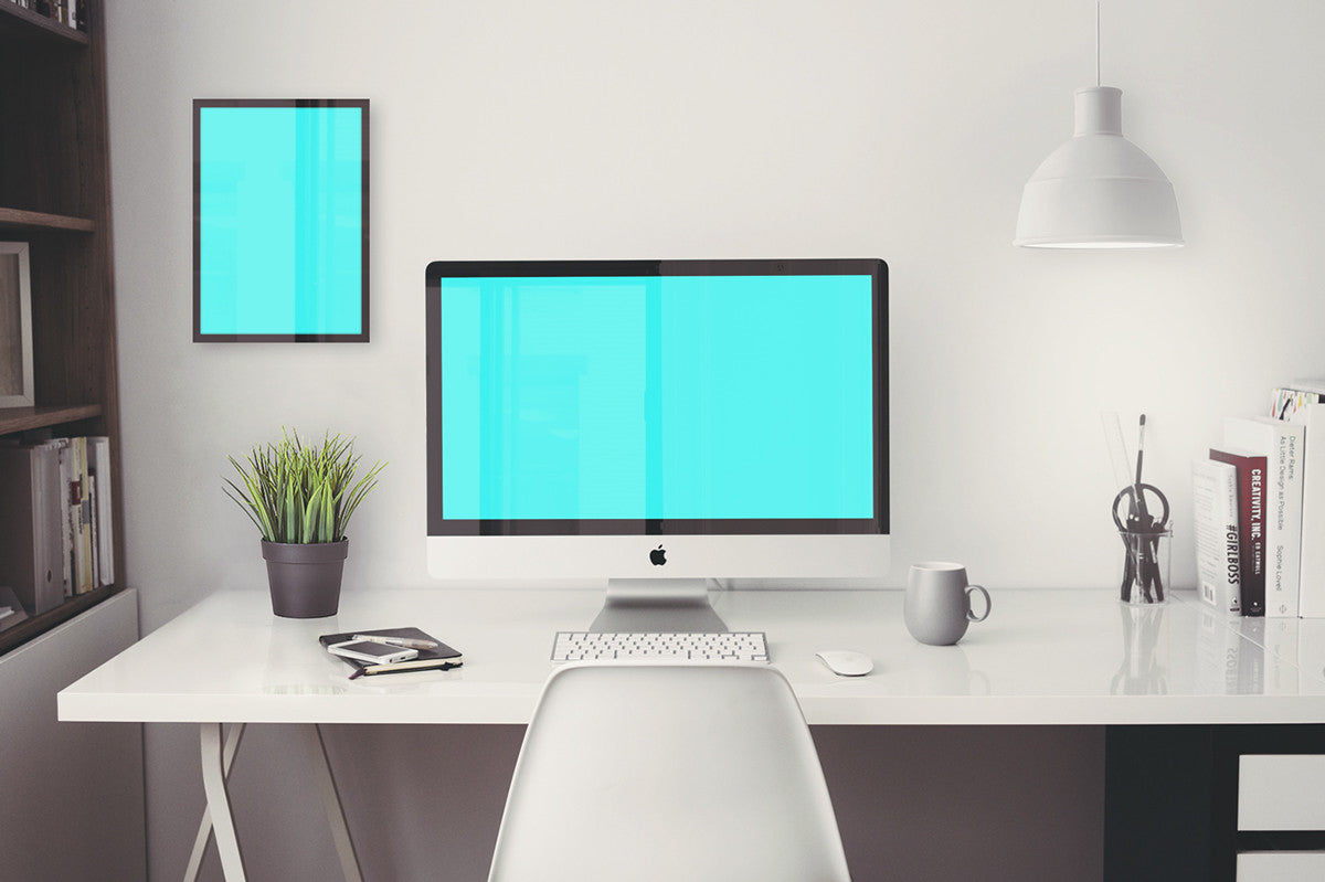 Free iMac 5k Retina 27-Inch Home Office Mockup