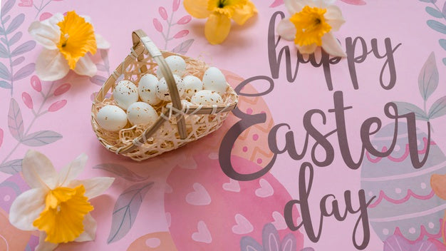 Free Easter Mockup With Egg Basket Psd
