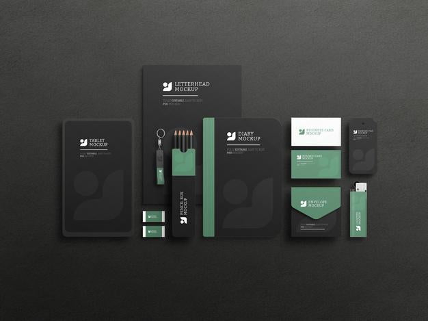 Free Elegant Dark Stationary Set Mockup Psd