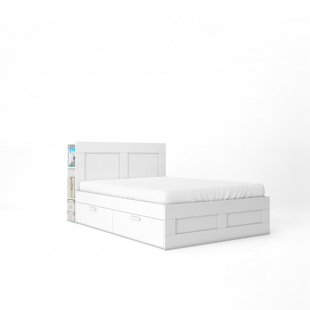 Free Empty Bed With White Mattress Mockup Psd