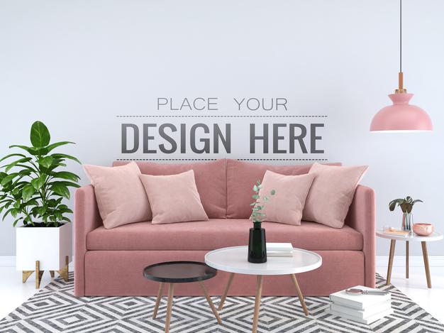 Free Empty Wall Interior Furniture 3D Psd Mockup Psd