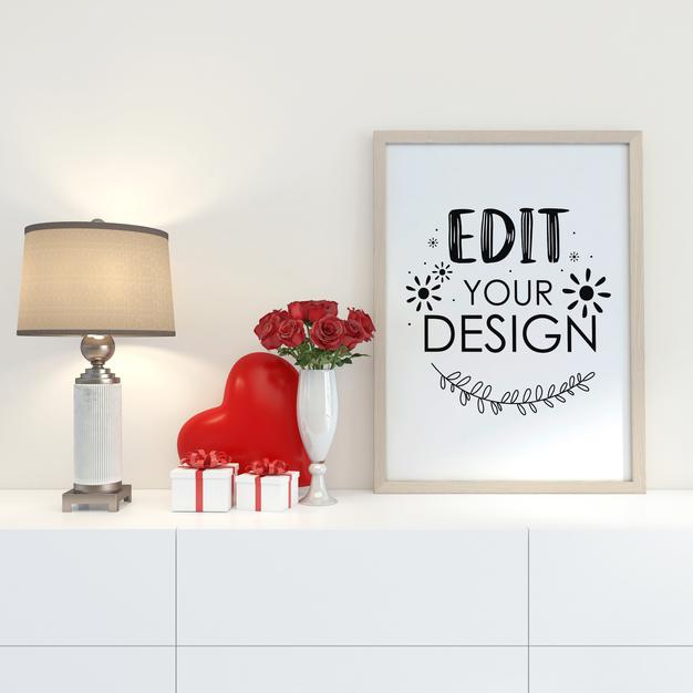 Free Empty Wall Interior Furniture 3D Psd Mockup Psd