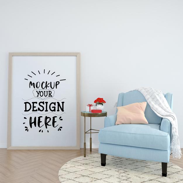 Free Empty Wall Interior Furniture 3D Psd Mockup Psd