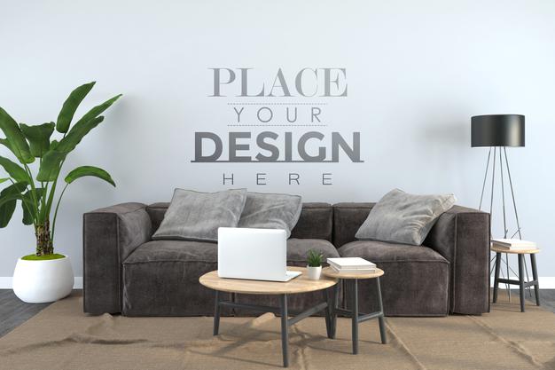 Free Empty Wall Interior Furniture 3D Psd Mockup Psd