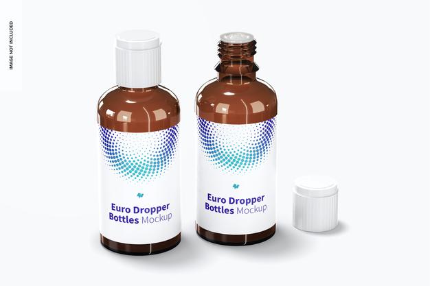 Free Euro Dropper Bottles With Orifice Reducers Mockup, Opened Psd