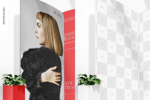 Free Fabric Display Backdrop Mockup, With Plant Pots Psd