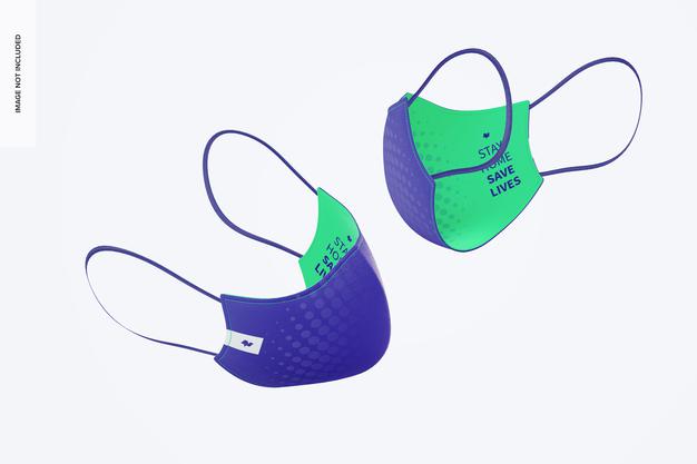 Free Face Mask With Elastic Bands Mockup, Falling Psd