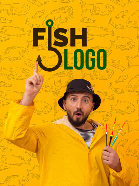 Free Fisherman In Raincoat Holding Fish Bait Psd