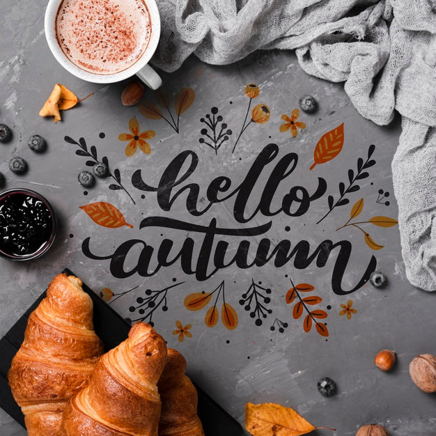 Free Flat Lay Autumn Breakfast On Stucco Background Psd