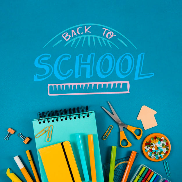 Free Flat Lay Back To School With Blue Background Psd