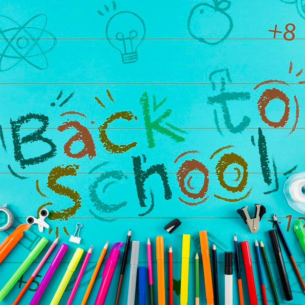 Free Flat Lay Back To School With Colourful Supplies Psd