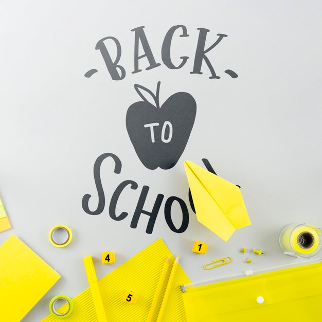 Free Flat Lay Back To School With Yellow Supplies Psd