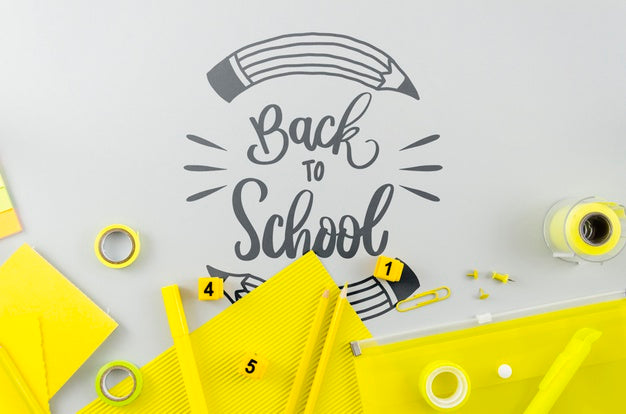 Free Flat Lay Back To School With Yellow Supplies Psd