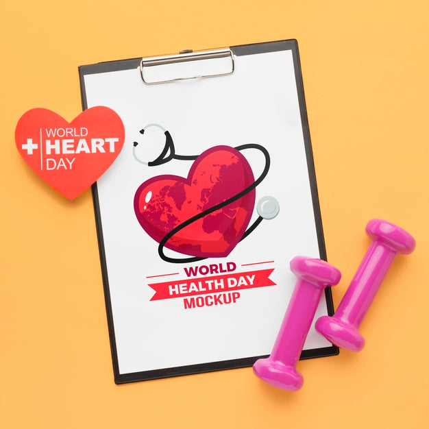 Free Flat Lay Health Day Mock-Up And Pink Weights Psd