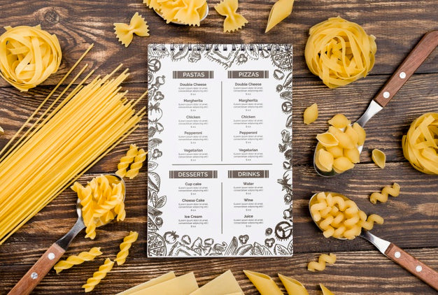 Free Flat Lay Menu And Pasta Arrangement Psd