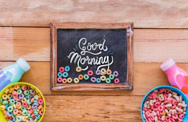 Free Flat Lay Of Chalkboard And Cereals On Wooden Table Psd
