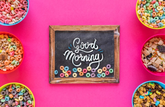 Free Flat Lay Of Chalkboard Mock-Up And Cereal Bowls Psd