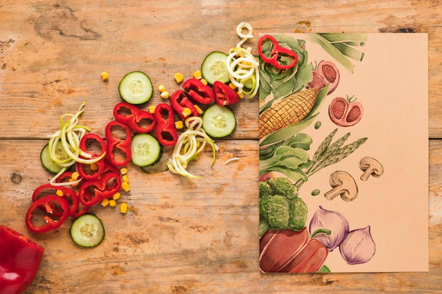 Free Flat Lay Of Healthy Food With Card Mockup Psd