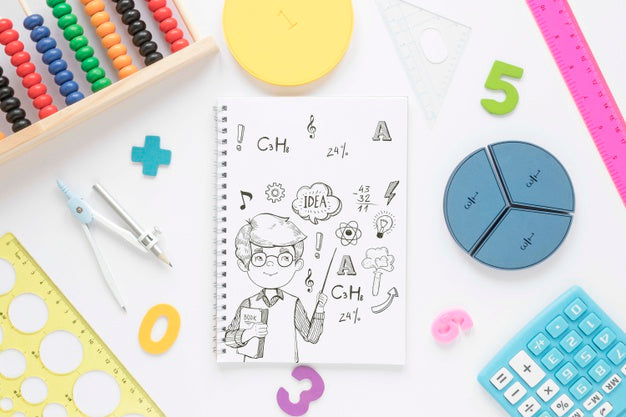 Free Flat Lay Of Notebook With Shapes And Calculator Psd