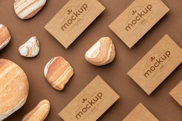 Free Flat Lay Of Paper Stationery With Stones Psd