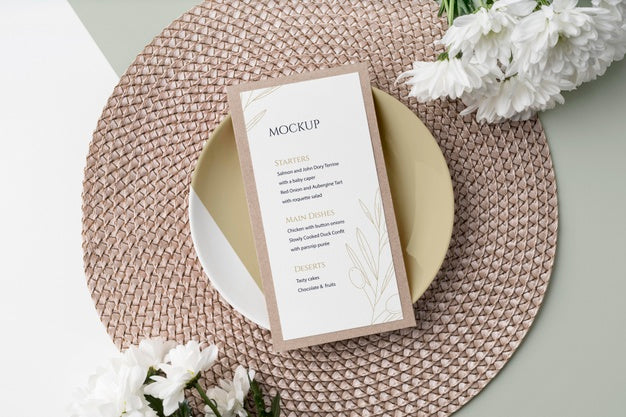 Free Flat Lay Of Table Arrangement With Plate And Spring Menu Mock-Up Psd