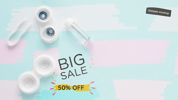 Free Flat Lay Optics Still Life Sale Composition On Colorful Background Psd